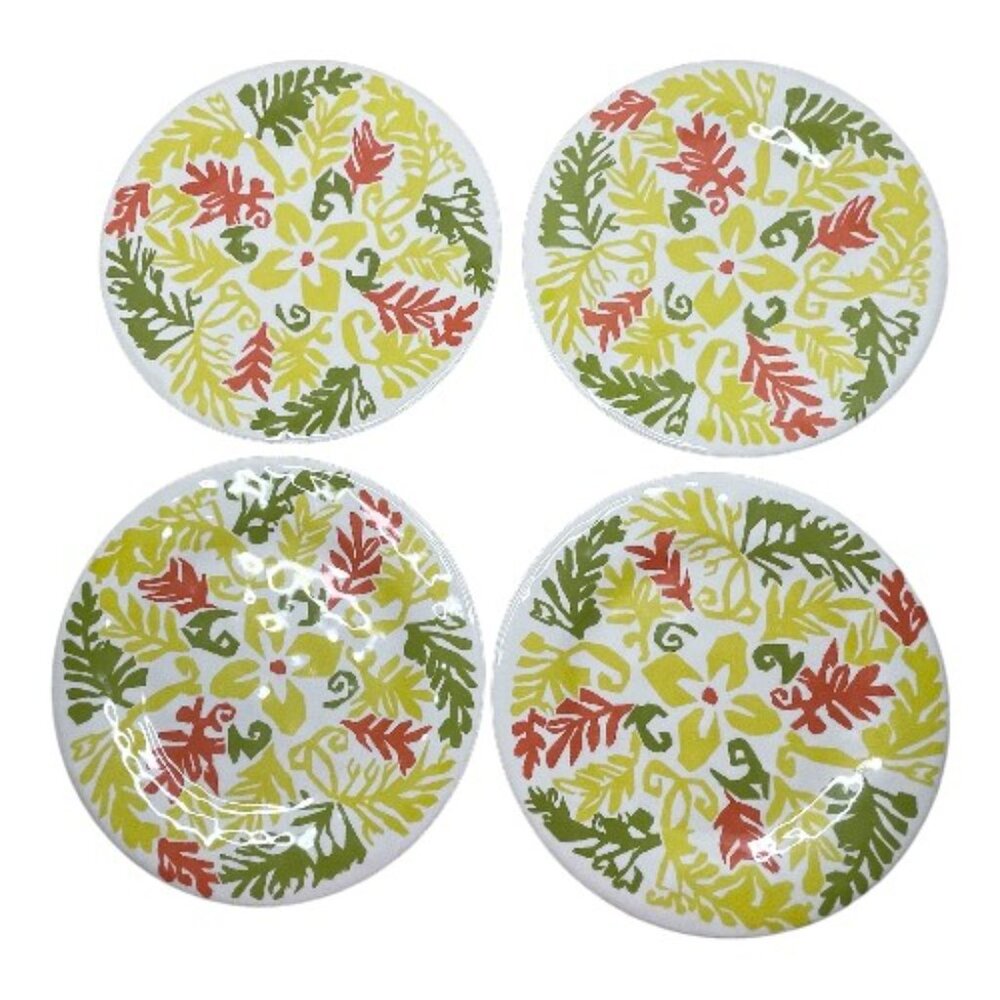 Crate & Barrel Floral Pattern Melamine 10.5 Diameter Dinner Plates Set of 4